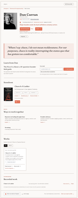 Chapters author profile showing protected works, storefront and recorded work