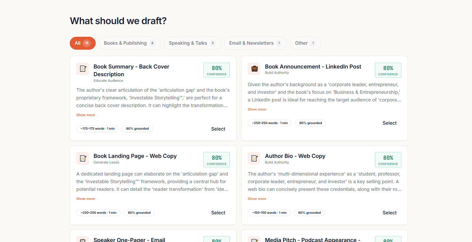 Chapters Vault suggesting content drafts built from an author's protected manuscript