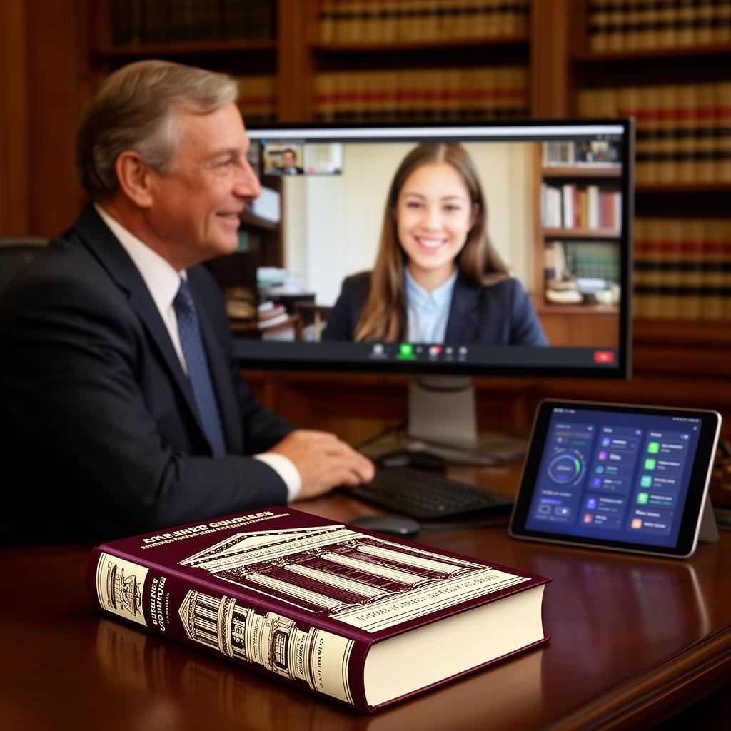 An attorney collaborating with a Chapters editor on a video call, with their published book and the Chapters app visible