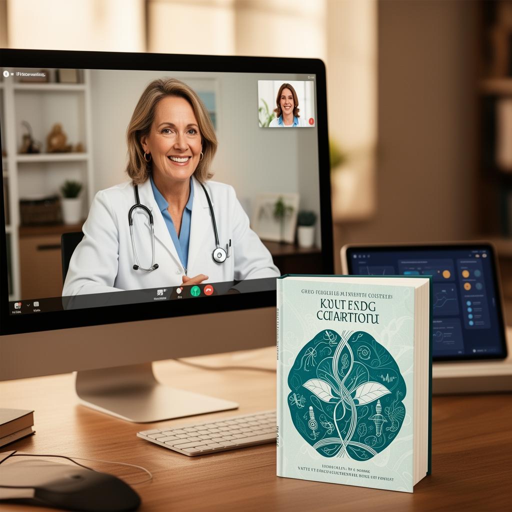 A healthcare professional collaborating with a Chapters editor on a video call, with their published book and the Chapters app visible