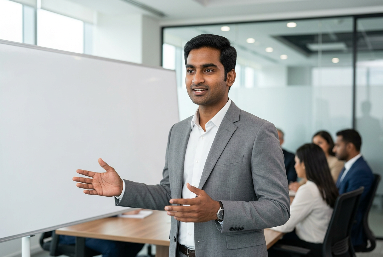 Consultant presenting to a boardroom of executives