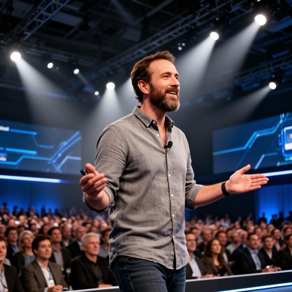 Tech leader speaking at a technology conference
